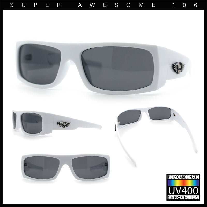 Mens Skull Wing Squared Narrow Rectangle 90s Mad Dog Biker Shade Sunglasses