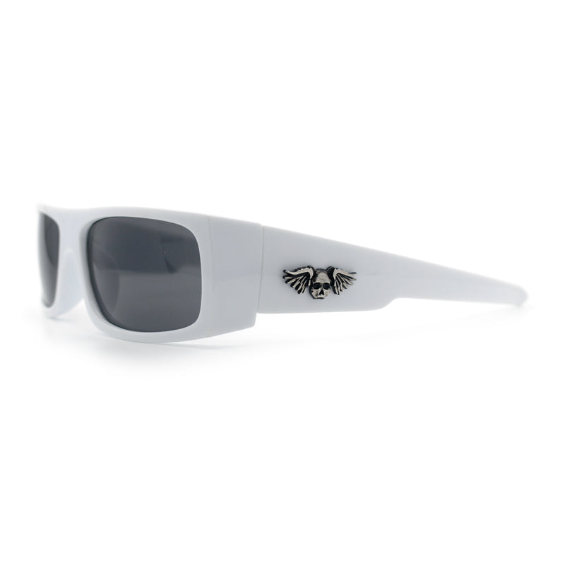 Mens Skull Wing Squared Narrow Rectangle 90s Mad Dog Biker Shade Sunglasses