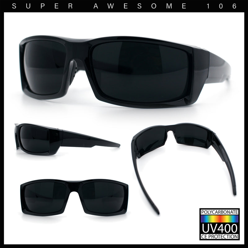 Mens 90s Wrap Around Sport Thick Plastic Classic Squared Sunglasses