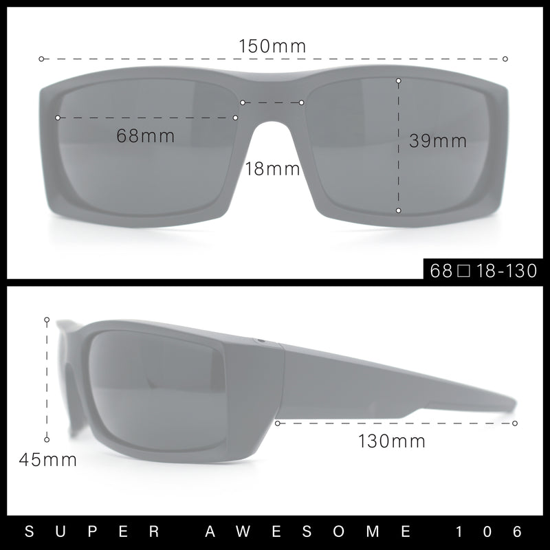 Mens 90s Wrap Around Sport Thick Plastic Classic Squared Sunglasses