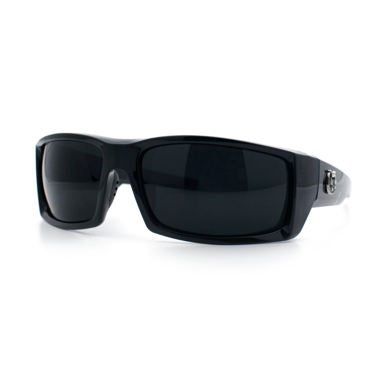 Mens Lucky Charm Horse Shoe Emblem 90s Sport Wrap Plastic Sunglasses