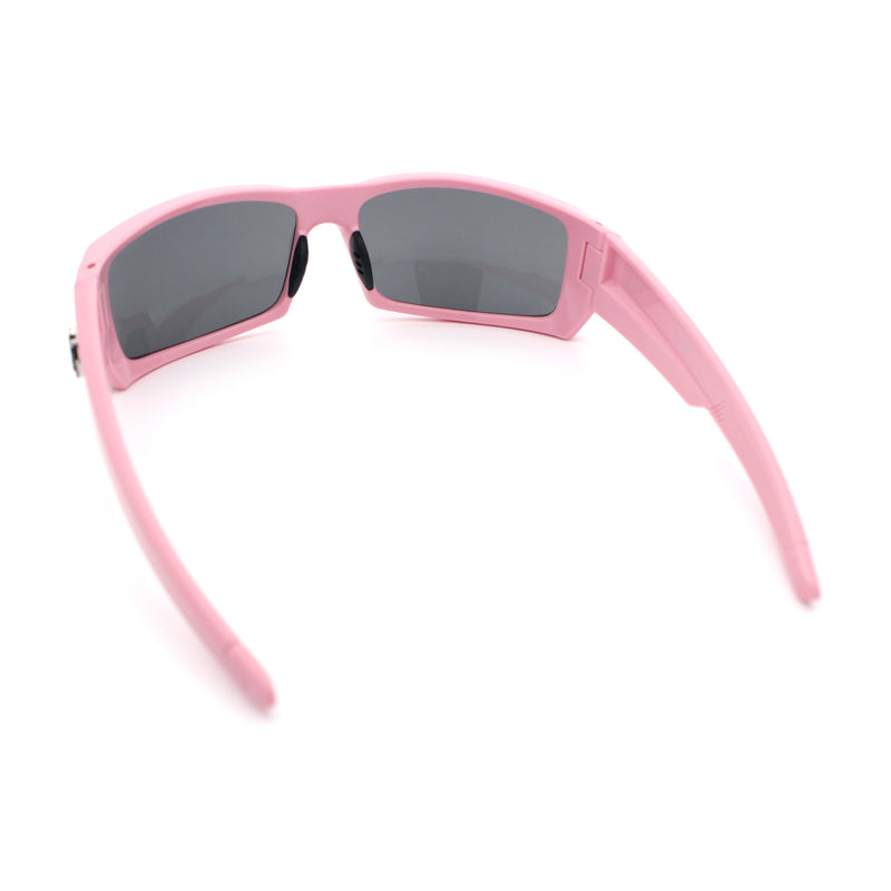 Mens Lucky Charm Horse Shoe Emblem 90s Sport Wrap Plastic Sunglasses