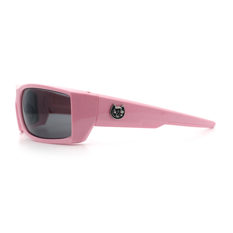 Mens Lucky Charm Horse Shoe Emblem 90s Sport Wrap Plastic Sunglasses
