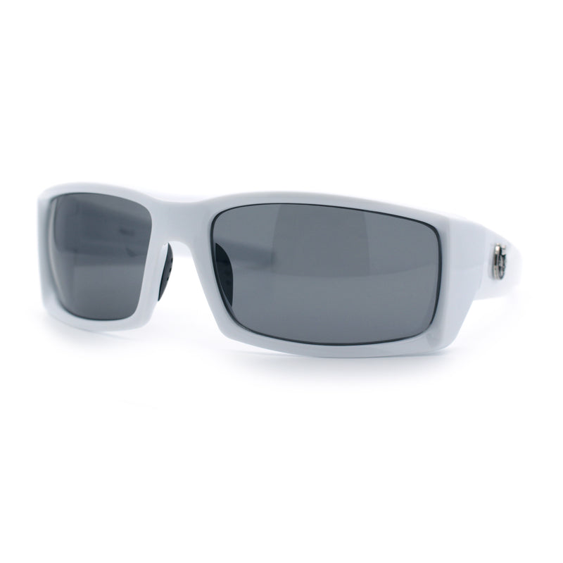 Mens Lucky Charm Horse Shoe Emblem 90s Sport Wrap Plastic Sunglasses
