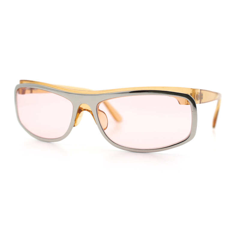 90s Style Flat Top Half Rim Narrow Rectangle Wrap Sport Sunglasses