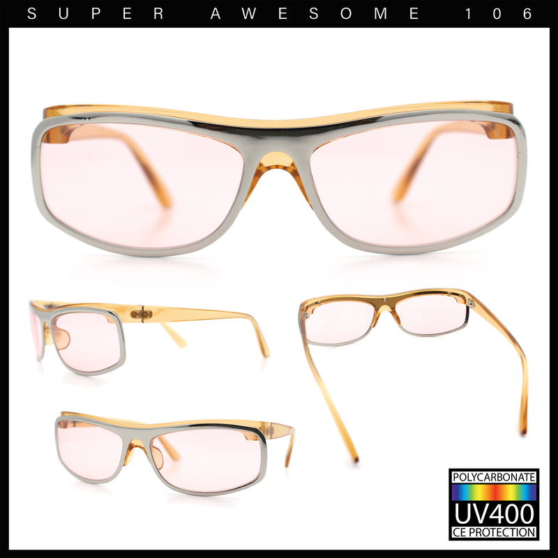 90s Style Flat Top Half Rim Narrow Rectangle Wrap Sport Sunglasses