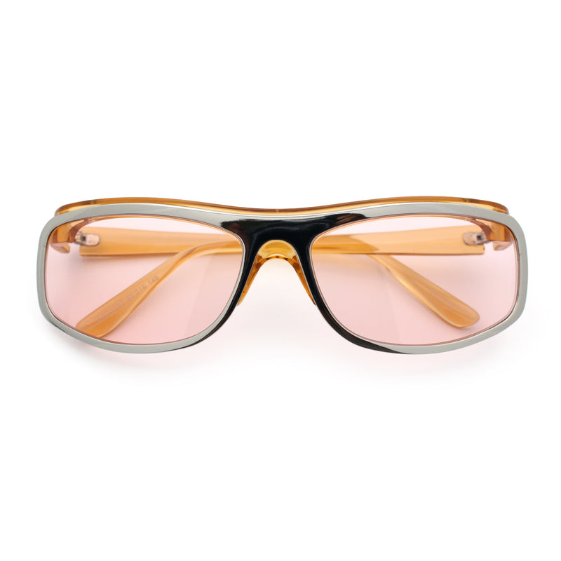 90s Style Flat Top Half Rim Narrow Rectangle Wrap Sport Sunglasses