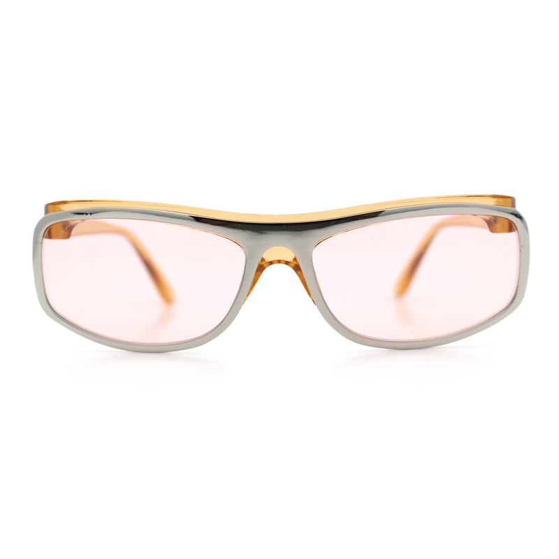 90s Style Flat Top Half Rim Narrow Rectangle Wrap Sport Sunglasses