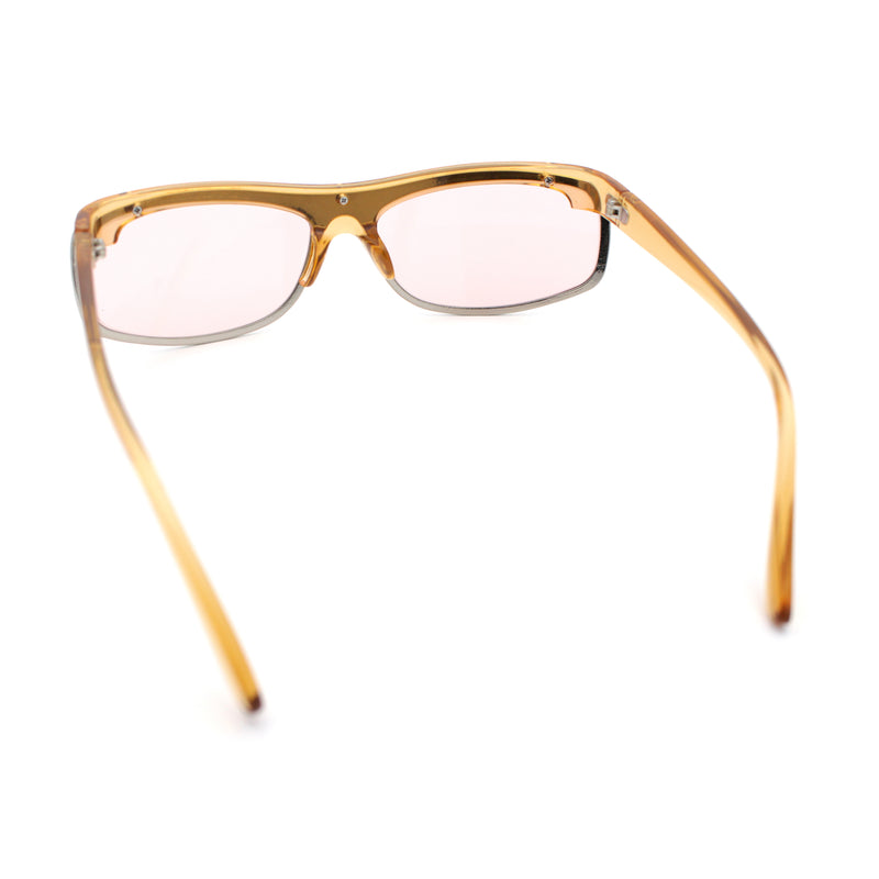90s Style Flat Top Half Rim Narrow Rectangle Wrap Sport Sunglasses
