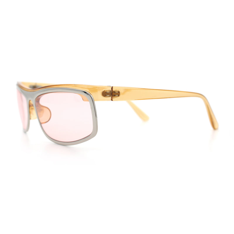 90s Style Flat Top Half Rim Narrow Rectangle Wrap Sport Sunglasses