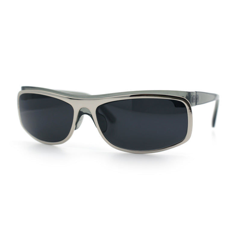 90s Style Flat Top Half Rim Narrow Rectangle Wrap Sport Sunglasses