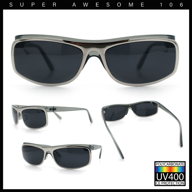 90s Style Flat Top Half Rim Narrow Rectangle Wrap Sport Sunglasses