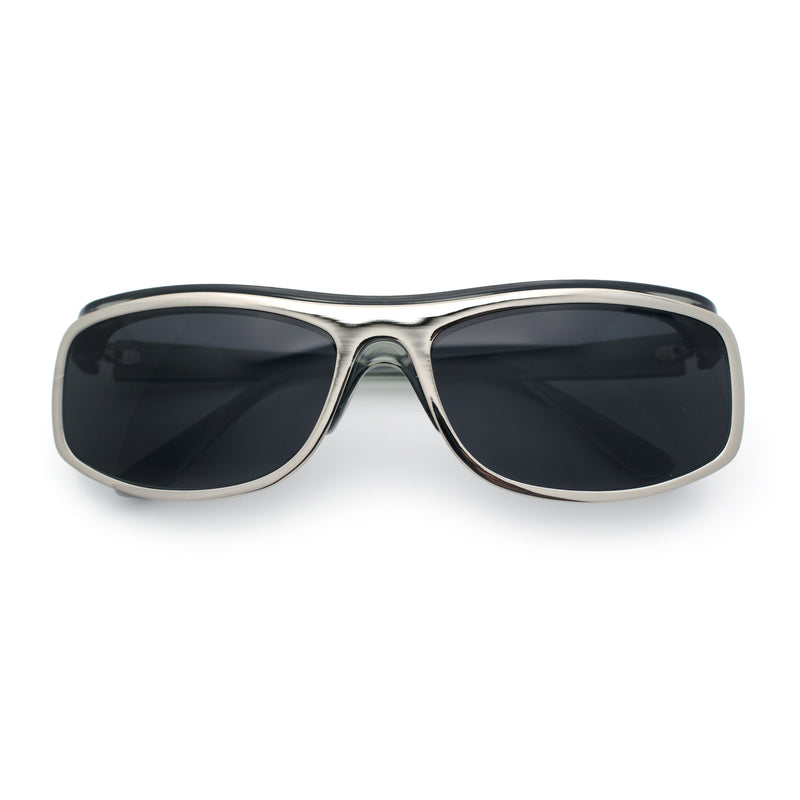 90s Style Flat Top Half Rim Narrow Rectangle Wrap Sport Sunglasses