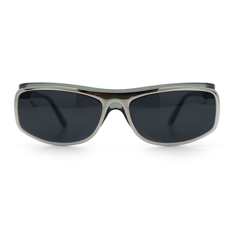 90s Style Flat Top Half Rim Narrow Rectangle Wrap Sport Sunglasses