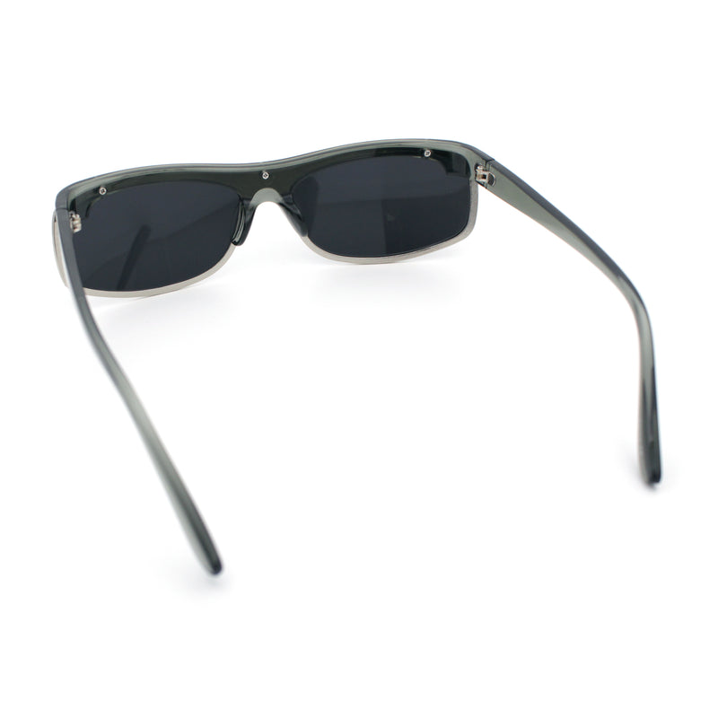 90s Style Flat Top Half Rim Narrow Rectangle Wrap Sport Sunglasses