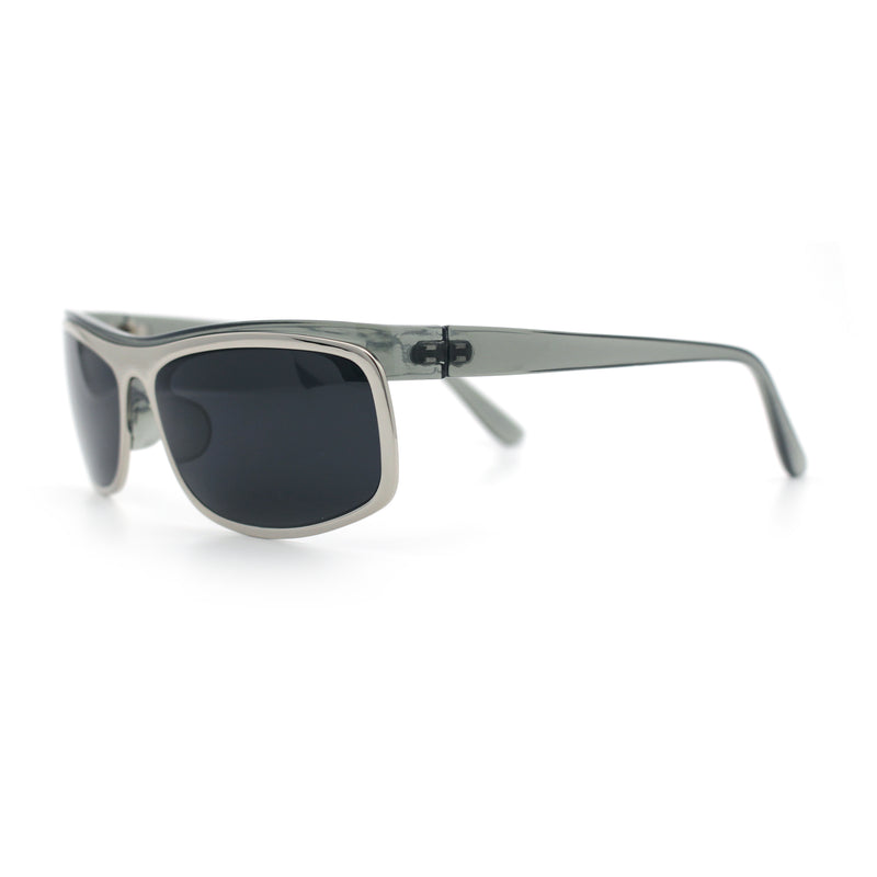 90s Style Flat Top Half Rim Narrow Rectangle Wrap Sport Sunglasses