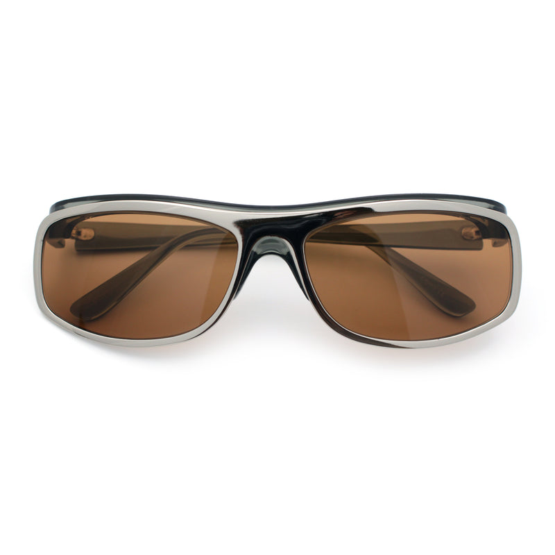 90s Style Flat Top Half Rim Narrow Rectangle Wrap Sport Sunglasses