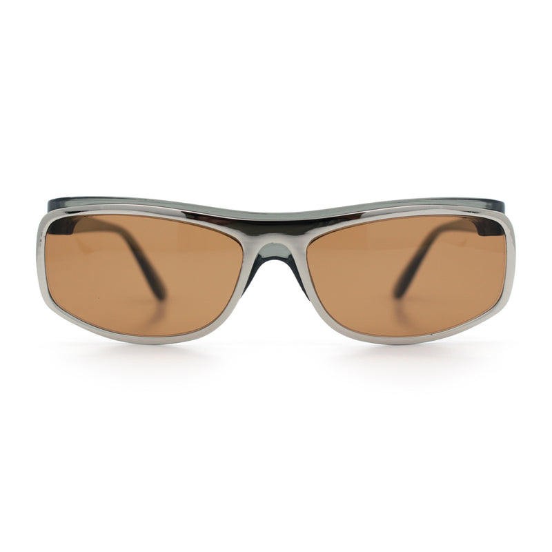 90s Style Flat Top Half Rim Narrow Rectangle Wrap Sport Sunglasses