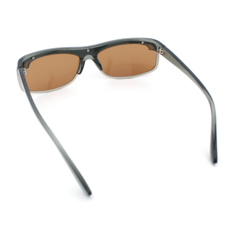90s Style Flat Top Half Rim Narrow Rectangle Wrap Sport Sunglasses