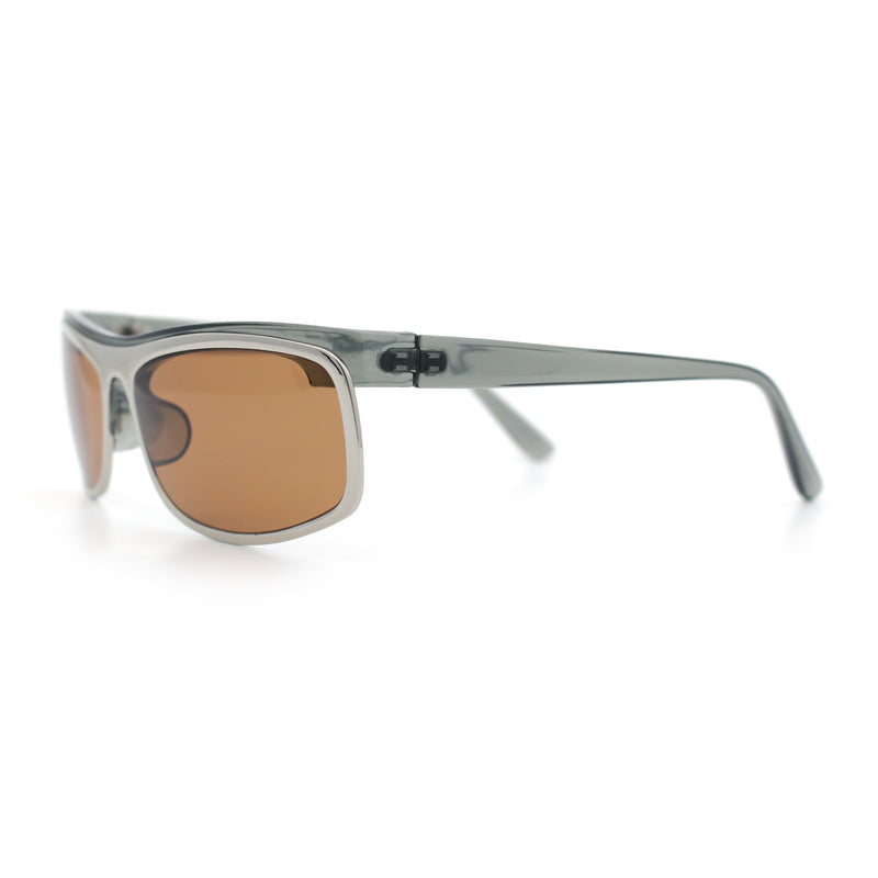 90s Style Flat Top Half Rim Narrow Rectangle Wrap Sport Sunglasses