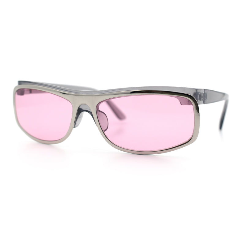 90s Style Flat Top Half Rim Narrow Rectangle Wrap Sport Sunglasses