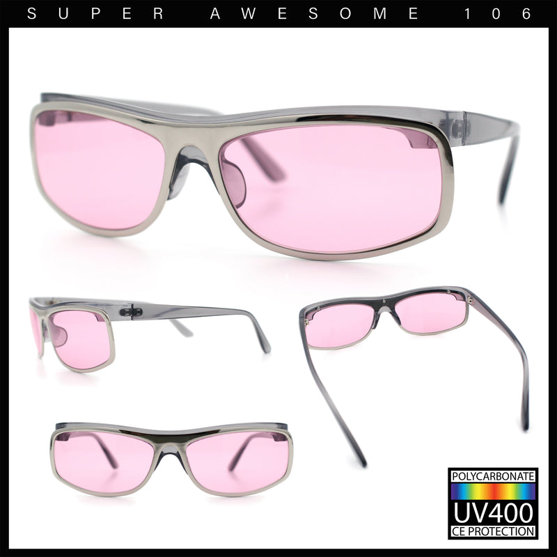 90s Style Flat Top Half Rim Narrow Rectangle Wrap Sport Sunglasses