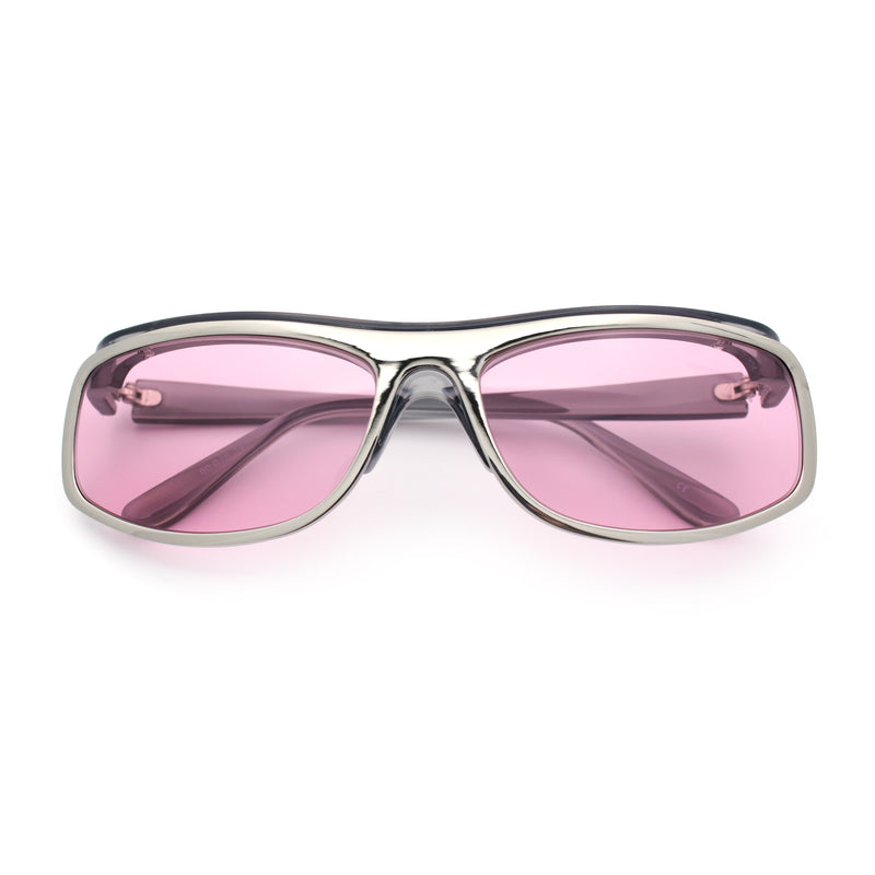 90s Style Flat Top Half Rim Narrow Rectangle Wrap Sport Sunglasses