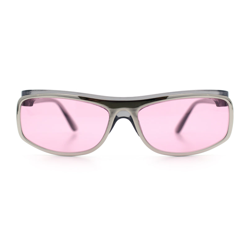 90s Style Flat Top Half Rim Narrow Rectangle Wrap Sport Sunglasses