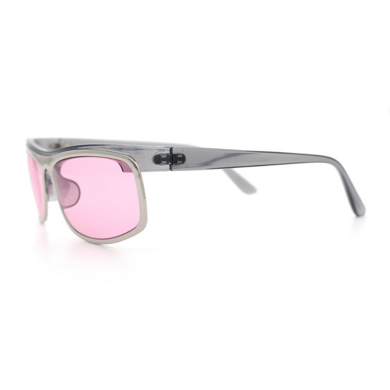 90s Style Flat Top Half Rim Narrow Rectangle Wrap Sport Sunglasses