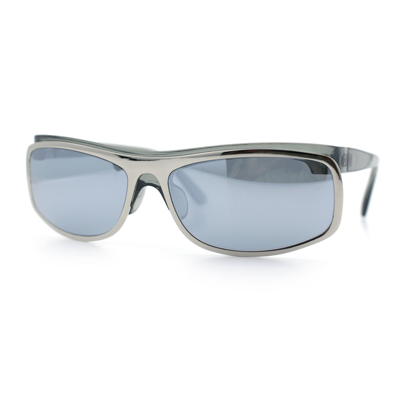 90s Style Flat Top Half Rim Narrow Rectangle Wrap Sport Sunglasses