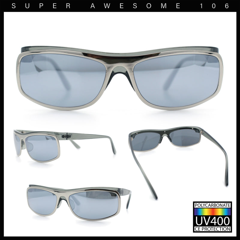 90s Style Flat Top Half Rim Narrow Rectangle Wrap Sport Sunglasses