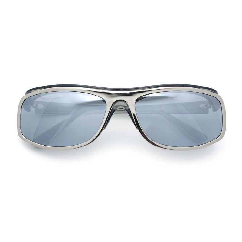 90s Style Flat Top Half Rim Narrow Rectangle Wrap Sport Sunglasses