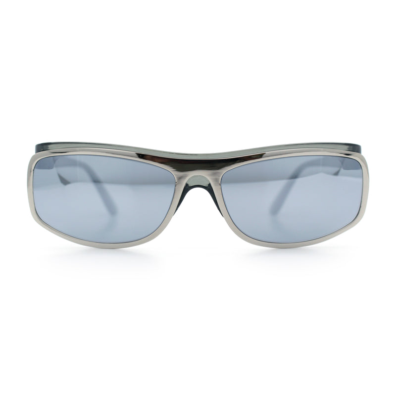 90s Style Flat Top Half Rim Narrow Rectangle Wrap Sport Sunglasses
