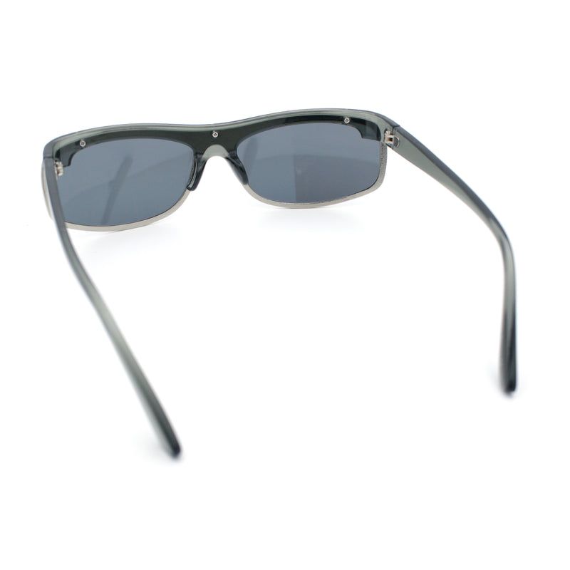 90s Style Flat Top Half Rim Narrow Rectangle Wrap Sport Sunglasses