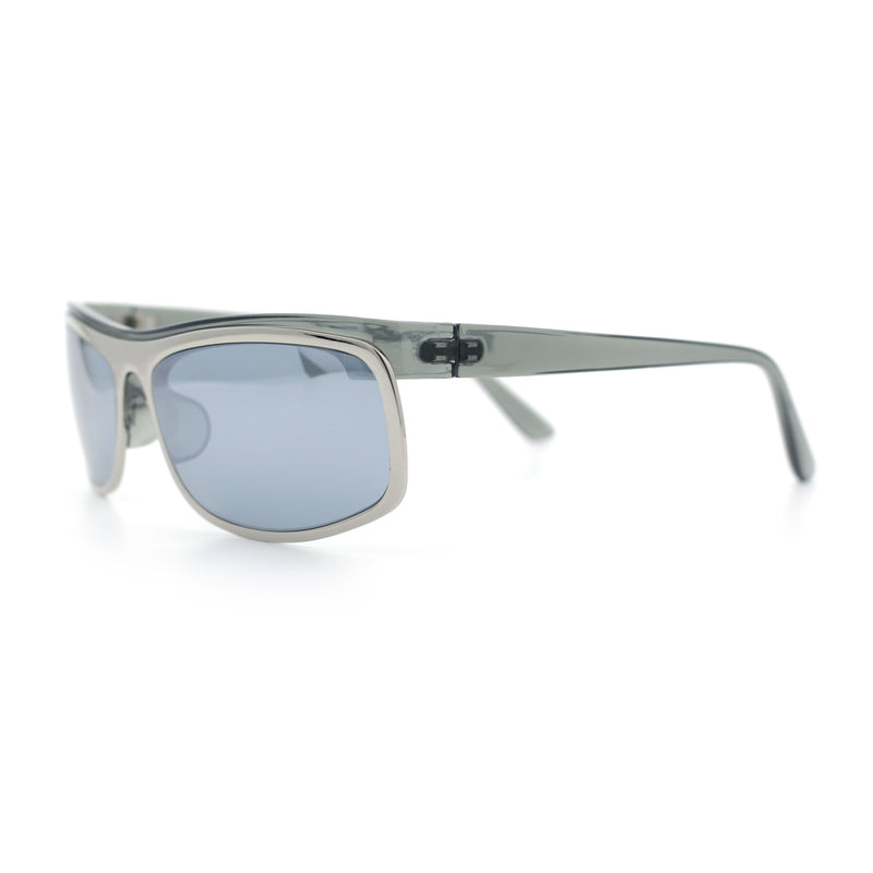 90s Style Flat Top Half Rim Narrow Rectangle Wrap Sport Sunglasses