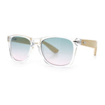 Hipster Bamboo Wood Arm Rectangle Clear Horn Rim Plastic Sunglasses