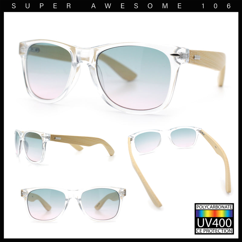 Hipster Bamboo Wood Arm Rectangle Clear Horn Rim Plastic Sunglasses