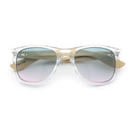 Hipster Bamboo Wood Arm Rectangle Clear Horn Rim Plastic Sunglasses