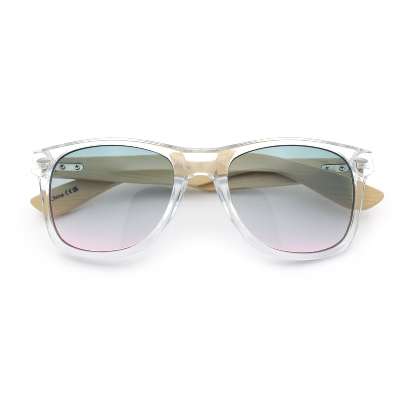 Hipster Bamboo Wood Arm Rectangle Clear Horn Rim Plastic Sunglasses