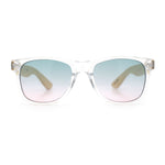 Hipster Bamboo Wood Arm Rectangle Clear Horn Rim Plastic Sunglasses
