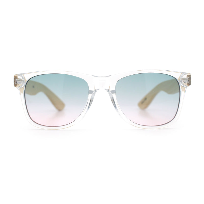 Hipster Bamboo Wood Arm Rectangle Clear Horn Rim Plastic Sunglasses