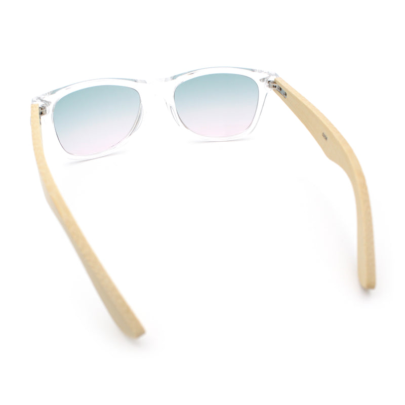 Hipster Bamboo Wood Arm Rectangle Clear Horn Rim Plastic Sunglasses