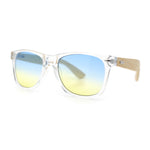 Hipster Bamboo Wood Arm Rectangle Clear Horn Rim Plastic Sunglasses