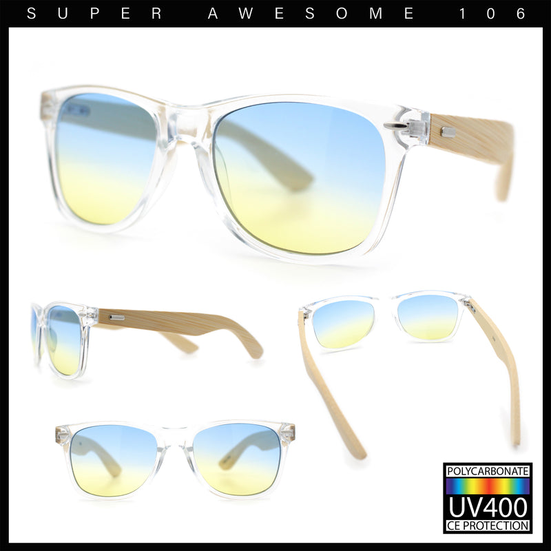 Hipster Bamboo Wood Arm Rectangle Clear Horn Rim Plastic Sunglasses