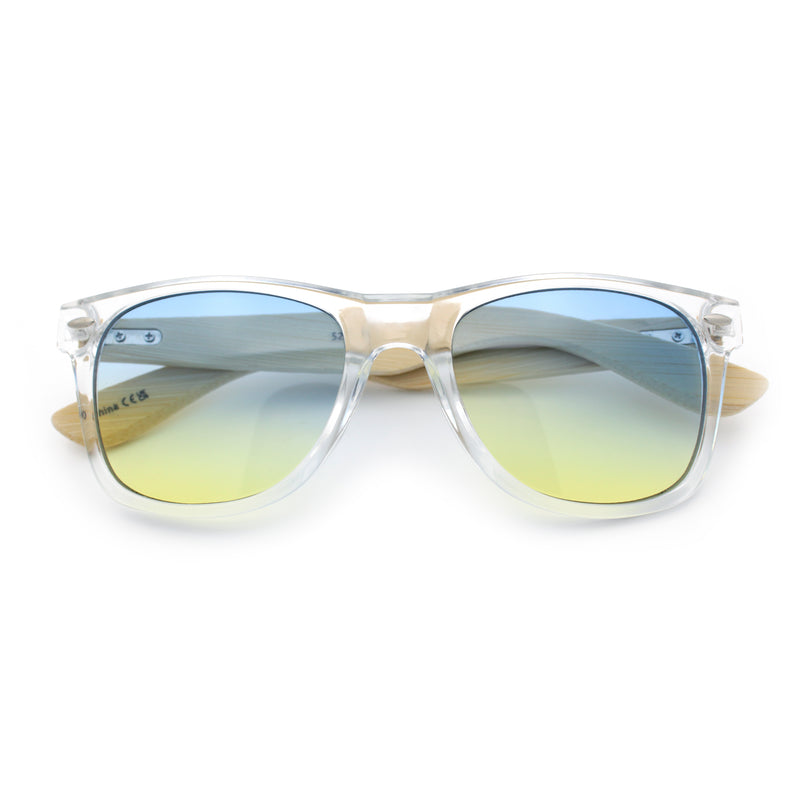 Hipster Bamboo Wood Arm Rectangle Clear Horn Rim Plastic Sunglasses