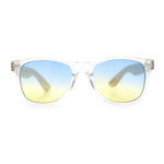Hipster Bamboo Wood Arm Rectangle Clear Horn Rim Plastic Sunglasses