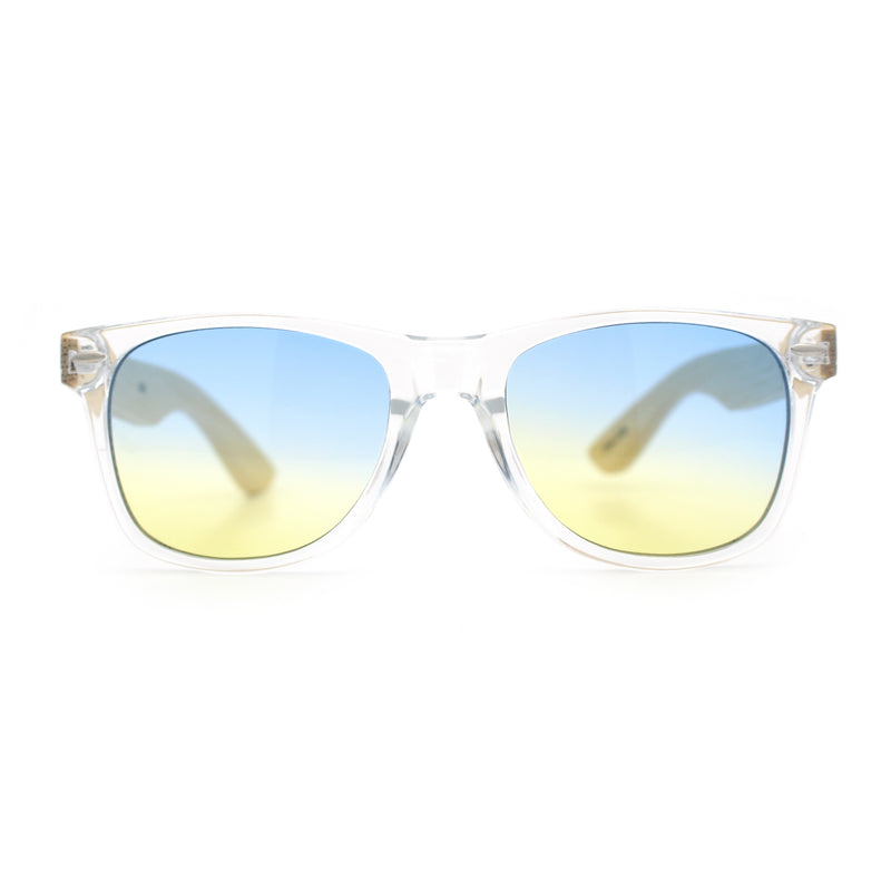Hipster Bamboo Wood Arm Rectangle Clear Horn Rim Plastic Sunglasses