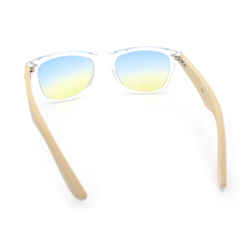 Hipster Bamboo Wood Arm Rectangle Clear Horn Rim Plastic Sunglasses