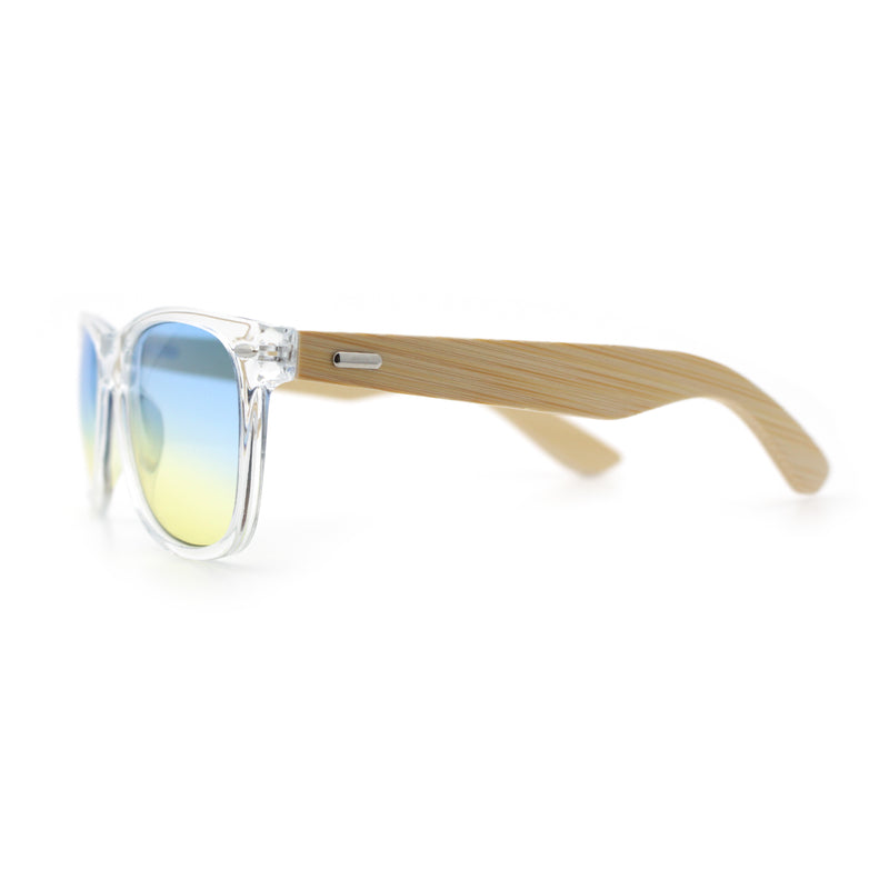 Hipster Bamboo Wood Arm Rectangle Clear Horn Rim Plastic Sunglasses