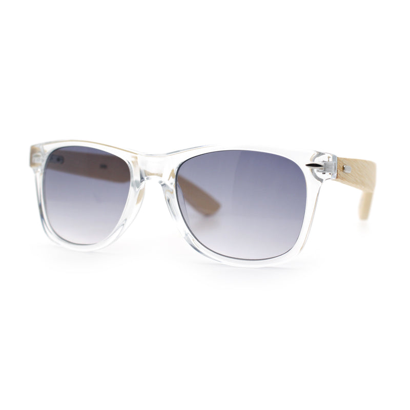 Hipster Bamboo Wood Arm Rectangle Clear Horn Rim Plastic Sunglasses